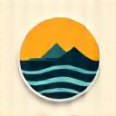 바다 위 떠오르는 해와 산을 형상화한 비전 아이콘