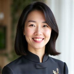 고객을 응대하며 미소 짓는 한국인 여성 컨시어지.