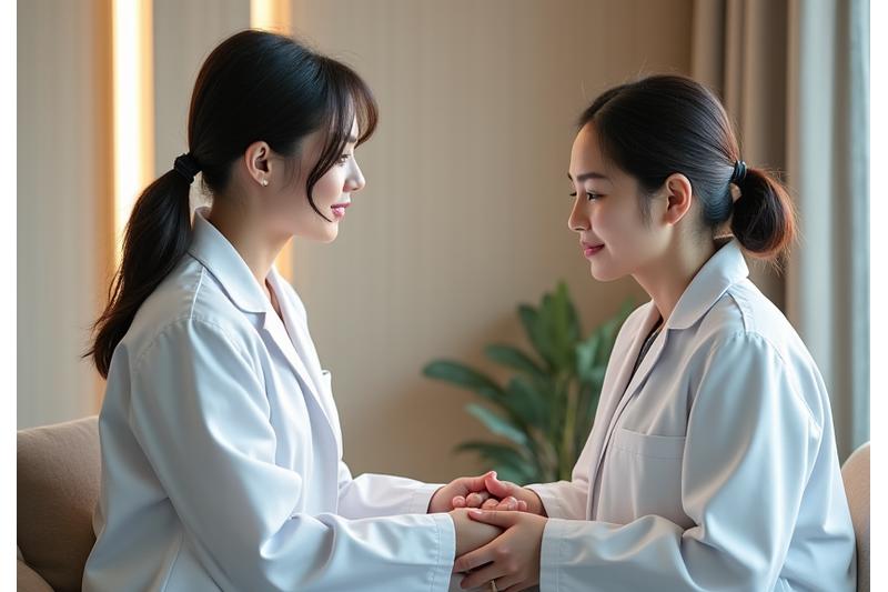 차분한 공간에서 의료 전문가와 상담 중인 VIP 고객의 모습.