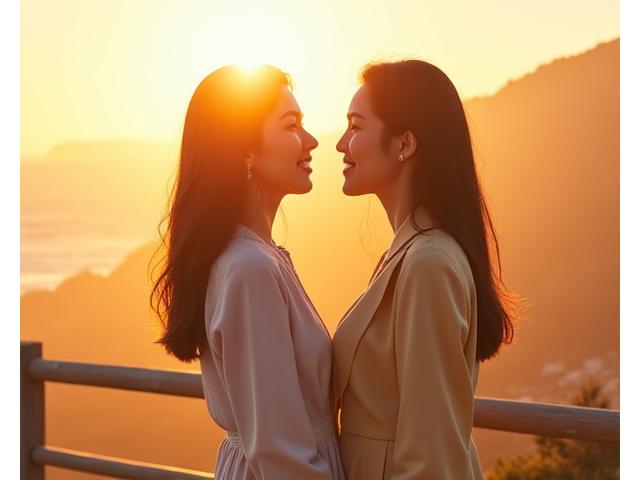 유명 K-드라마 촬영지에서 기념사진을 찍는 커플