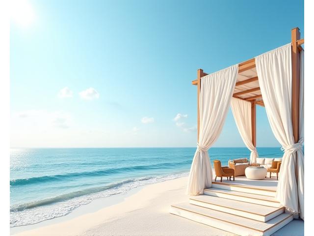 해변가에 위치한 세련된 비치 파빌리온