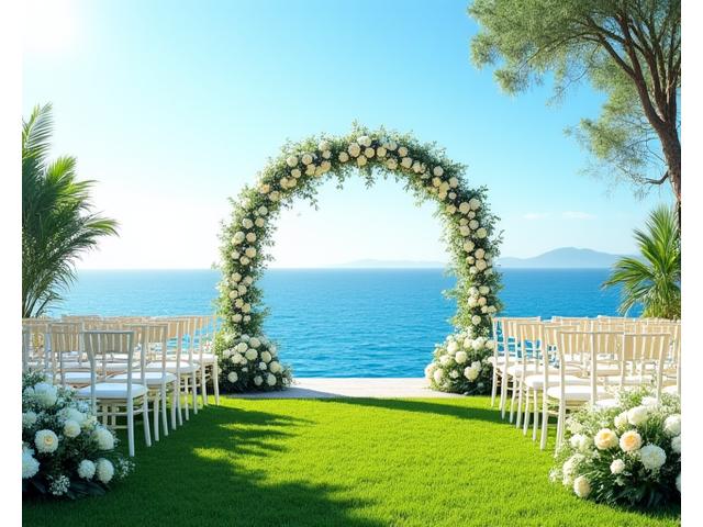 동해 바다를 배경으로 한 럭셔리 야외 웨딩 가든