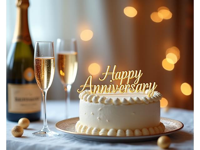 기념일 케이크와 함께 축배를 드는 기념일 축하 장면