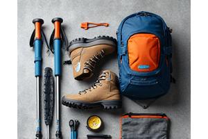 고품질 트레킹 등산화, 등산 스틱, 백팩