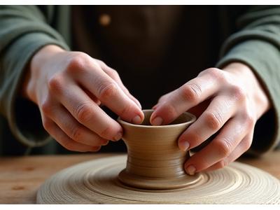 전통 공예품을 만드는 지역 예술가의 손