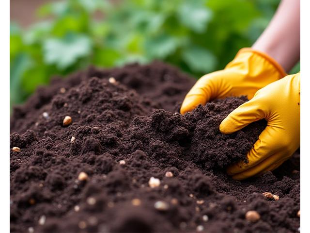 비료가 될 퇴비 더미를 관리하는 모습